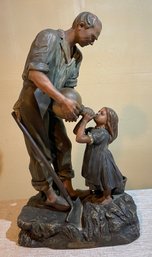 Antique Italian LORENZO VERGNANO (1850–1910) Polychrome TERRACOTTA Sculpture FATHER & CHILD- WE CAN SHIP!