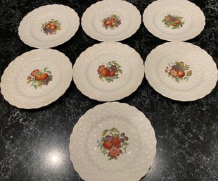 Set Of 7 Copeland Spode 9' Embossed Plates - 'Alden' Fruit & Flowers - No Chips, Scratches, Or Crazing- NICE!