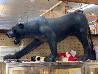Vintage Mid-Century Designed Life Sized Majestic Black Leather Panther