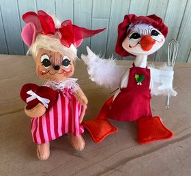 2 ANNA LEE DOLLS NWT- CHEF DUCK & VALENTINE MOUSE GIRL- 8'- WE CAN SHIP!