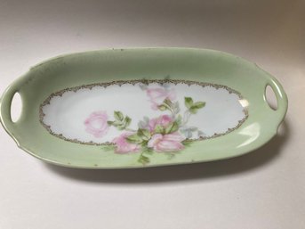 Vintage Pierced Handle  Oval Floral Dish Bavaria