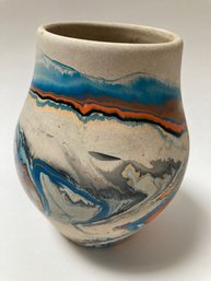 Vintage  Orange And Blue  Nemadji Pottery Vase