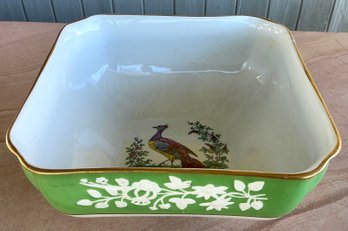 VINTAGE COPELAND SQUARE BOWL EXOTIC H/P BIRD WITH GREEN EXTERIOR 8 1/2'- WE CAN SHIP!