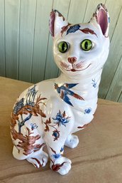 E. GALLE NANCY, FRANCE FAIENCE EARTHENWARE 13' H CAT FELINE STATUE- WE CAN SHIP!