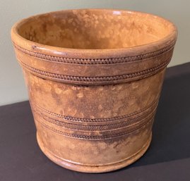 ANTIQUE YELLOWARE GLAZED PLANTER CROCK With ROPE-TWIST BANDS - 7'T, 8'DIA.-WE CAN SHIP!