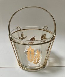 Vintage MCM G. Reeves Frosted Gold Leaf Ice Bucket With Holder