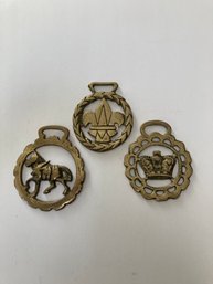 Set Of Three  Vintage Horse Brass Medallions - England