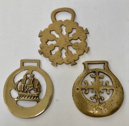 Set Of Three Vintage Horse Brass Medallions -England