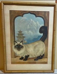 GIRARD GOODENOW Cat Portrait PRINT HIMALAYAN FRAMED - 1965 Women's Day Print From Original Oil- WE CAN SHIP!