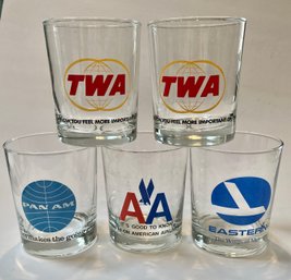 Five Vintage  Airline Promotional Glasses