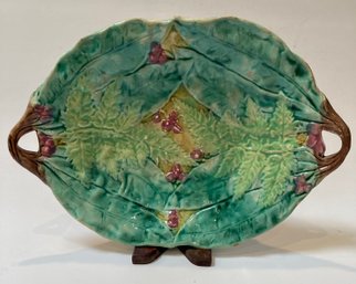 Stunning Victorian Majolica  Oval Fern Dish In Greens And Browns