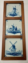 Framed Set Of 3 Vintage Hand Painted Delft Windmills