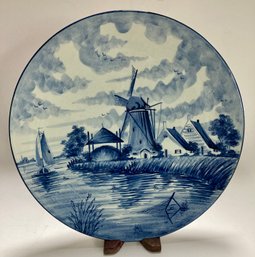 Vintage Delft Blauw Hand Painted Blue & White Windmill Plate