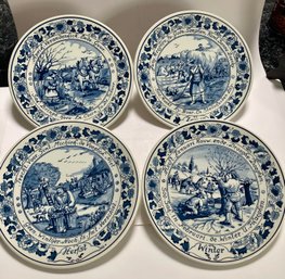 Fantastic Set Of 4 Seasons Royal Goedewaagen Blue Delft Plates