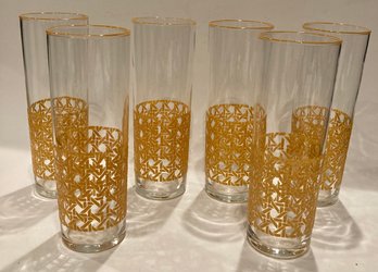 Set Of Six Libbey Woven Cane Highball Glasses