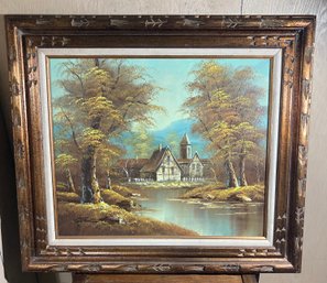 Beautifully Framed Painting House In The Woods  32 X 28