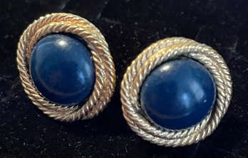 Napier Navy Blue Gold Tone Post Vintage Earrings