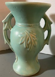 Vintage McCoy 9' Vase: Turquoise Double Handled Blue/green Pottery 1930-1940
