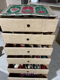 Dozens & Dozens Of Vintage Christmas Ornaments In Cardboard Tray Storage Display