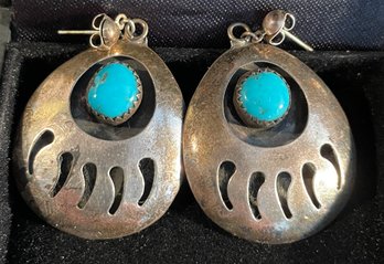 Vintage Dangle Earrings Sterling Silver & Turquoise - Measures 1.5'