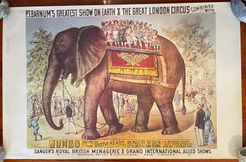 Vintage P.T. Barnum - Jumbo The Elephant - Circus Poster - 36' X 23.5' P-28 128
