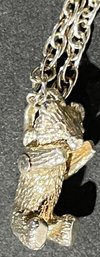 Tiffany & Co Sterling Silver Articulated TEDDY BEAR Pendant Necklace - Circa 1982