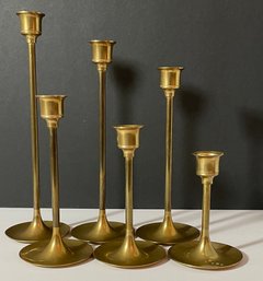 Set Of 6 Vintage Brass Graduated Candlestick Holders - Taiwan