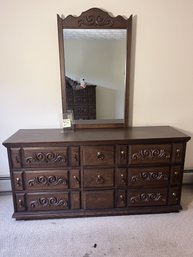Vintage 1970s Mediterranean / Spanish Revival Style Chest Of Drawers- 9 Drawer With Mirror