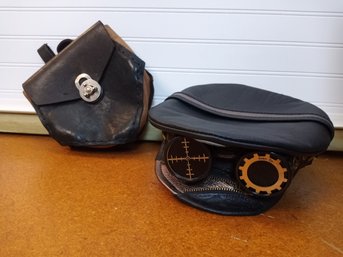 Handmade Leather Hat And Pouch With Steampunk Style Accents