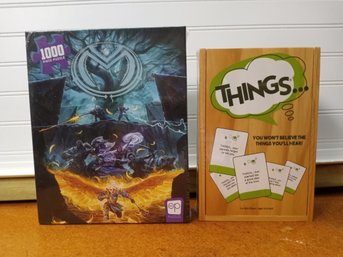 Sealed 1000 Piece Fantasy Puzzle And THINGS Party Game In Wood Box Lot