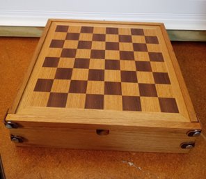 Wooden Travel Game Set 12.5' Case With Chess Checkers And Backgammon Boards