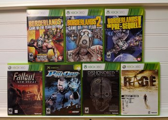Xbox 360 Game Lot - 7 Preowned Action Titles Including Borderlands And Fallout Series