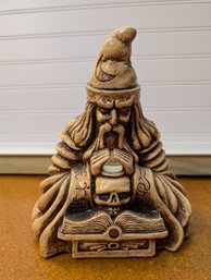 Matchless 1986 Wizard Candle Holder S-15 With Glowing Orb And Book Design, 6' Tall