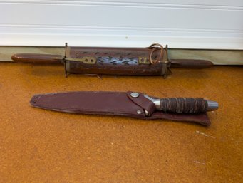 Vintage Outdoor Knife & Carving Set  Western USA Fixed Blade, Sheaths Included