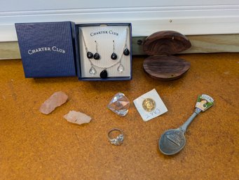 Small Lot With Pink Quartz, Ring, Heinz Spoon, And Charter Club Jewelry
