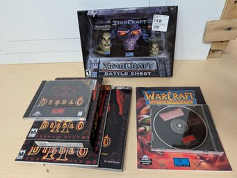 Blizzard Entertainment PC Game Lot: Diablo, StarCraft, Warcraft With Guides & CDs