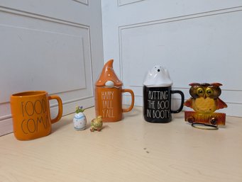 Fall Rae Dunn Mugs, Autumn Decor, Ghost Lid Mug, Pumpkin Lid Mug, Owl Stand