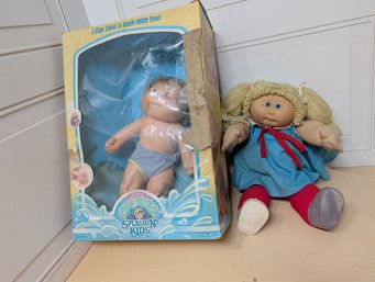 Cabbage Patch Splashin Kid In Box & Vintage Coleco Girl Doll With Blue Dress