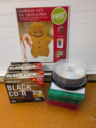 Lot Of Blank CDs With Jewel Cases, Spindle, And HP Homemade Gift Printing Kit