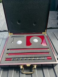 Executive Cherry Wood Briefcase With Wooden Putter And Balls.