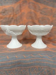 VTG Indiana White Milk Glass Grape Harvest Candle Stick Holders 4