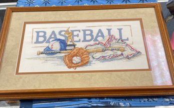 Vtg Baseball Art Decor Frame