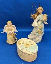 3 Piece Angel Figurine And Trinket Box