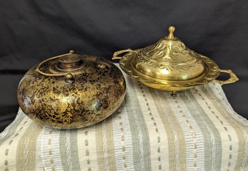 Asian Vase And Decorative Dish With Lid