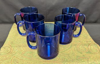 5 Royal Blue Glass Mugs
