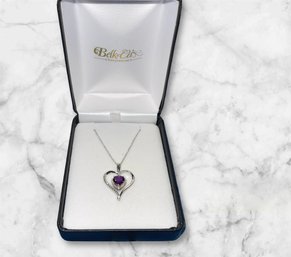 Beautiful Sterling Necklace W Amethyst And Small Diamonds