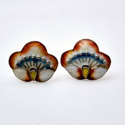 Sterling Enamel Floral Stud Earrings