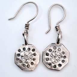 Sterling Floral Octagon Dangle Earrings