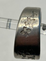 Vintage Stainless Steel Spoon Style Ring With Engraved Flowers, Size 12
