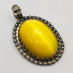 ADA Sterling Cabochon Cats Eye Glass Pendant